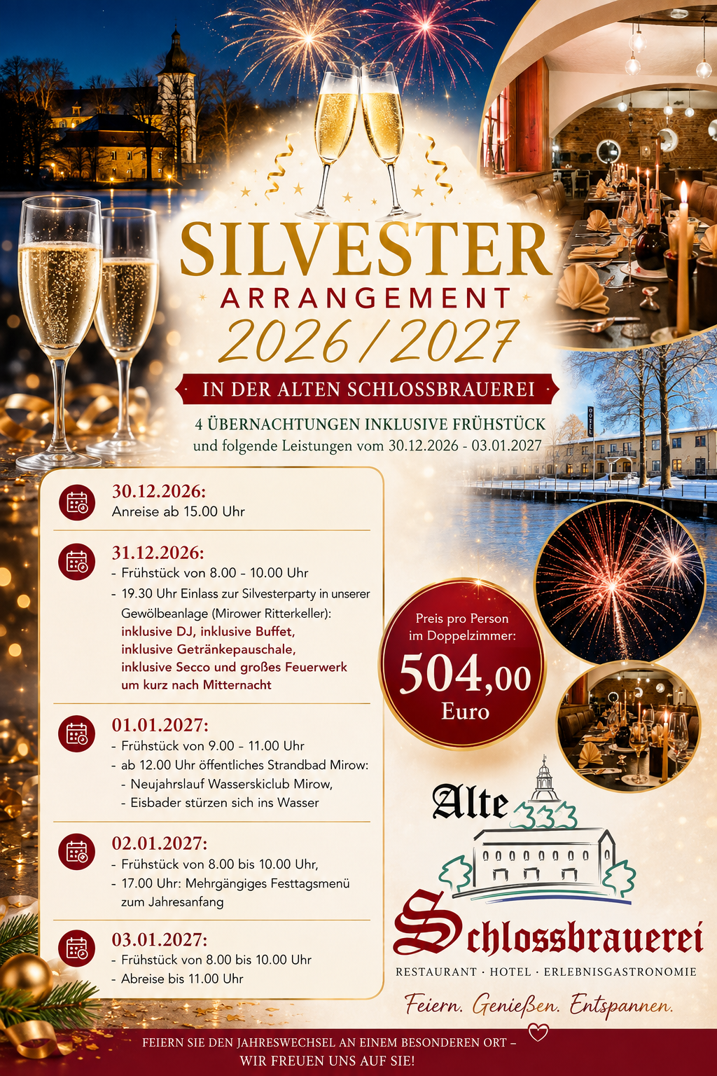 Silvester 2026 in der Alten Schlossbrauerei in Mirow erleben